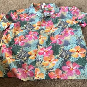 Kids Tropical Floral Button-Down Shirt - Pink & Yellow
